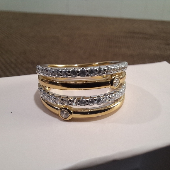 Diamonique Two Tone Highway Ring Sterling Silver CZ Multi Row QVC Size 7 - Picture 3 of 11